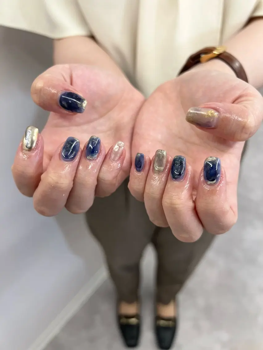 ネイル アートネイル クリアネイル ジェルネイル ゴールド ミラーネイル ハンドネイル ハンドケア Bana_ Nailのネイルデザイン