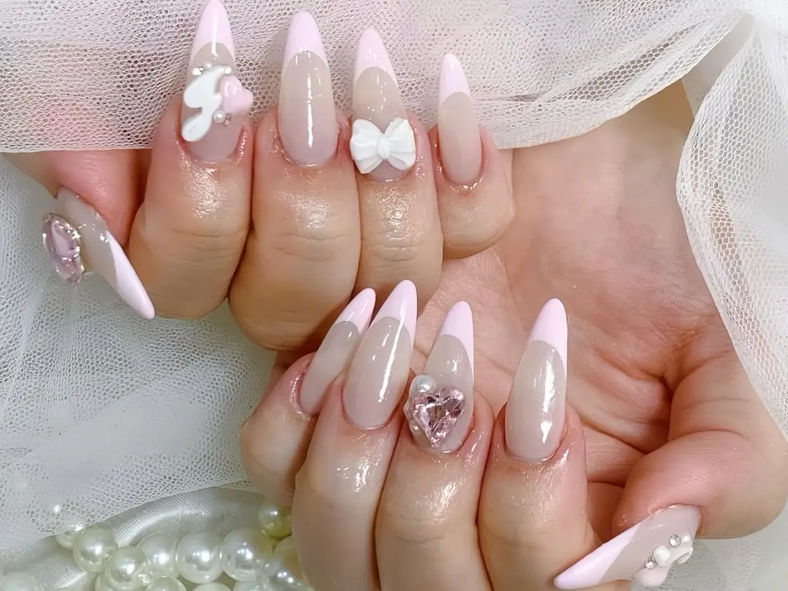 ネイル アートネイル ガーリー 韓国ネイル 持ち込み ニュアンスネイル Rin Nail 新大久保店のネイルデザイン
