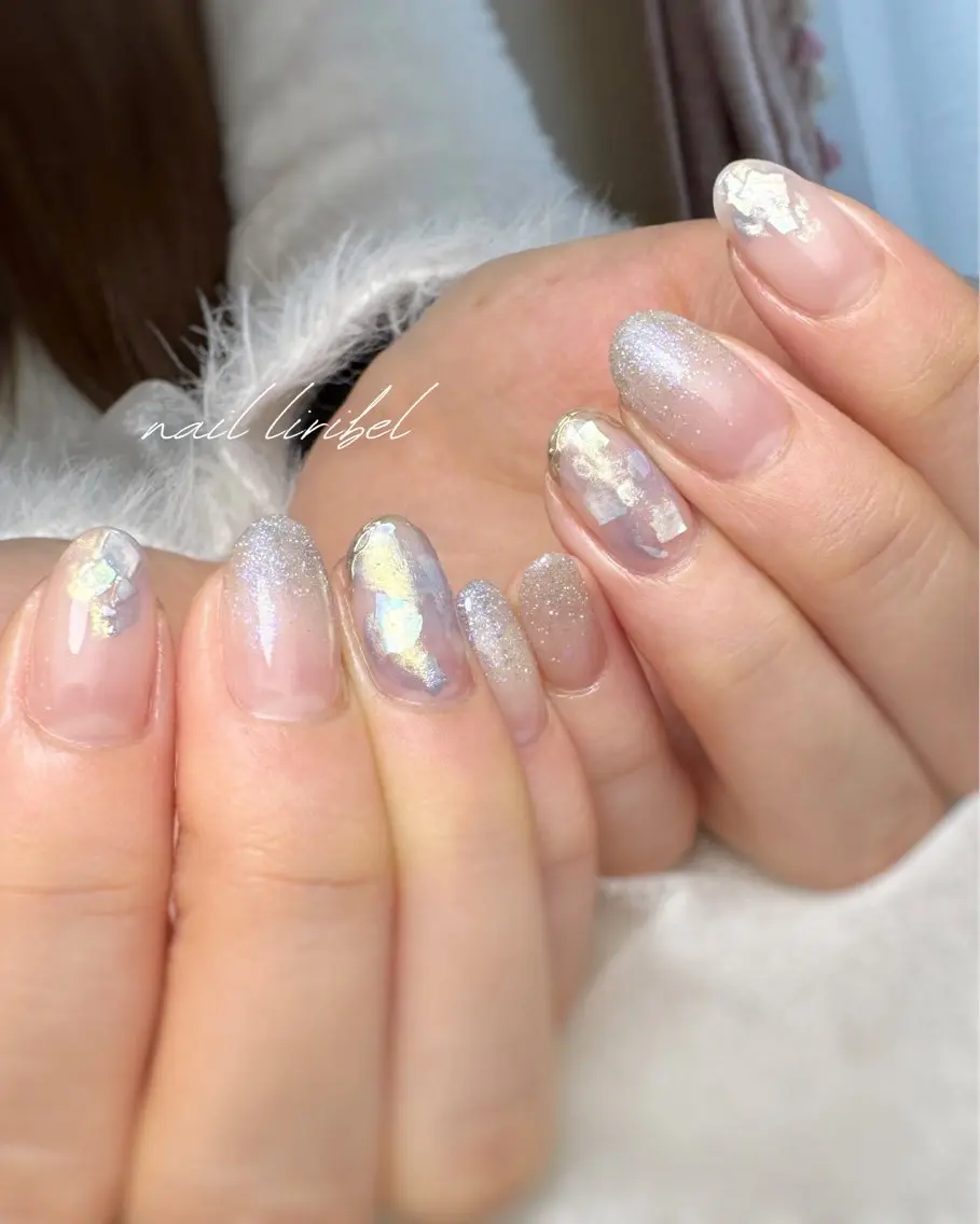 ネイル オーロラネイル ブルー フラッシュネイル 夏ネイル Nail Liribelのネイルデザイン