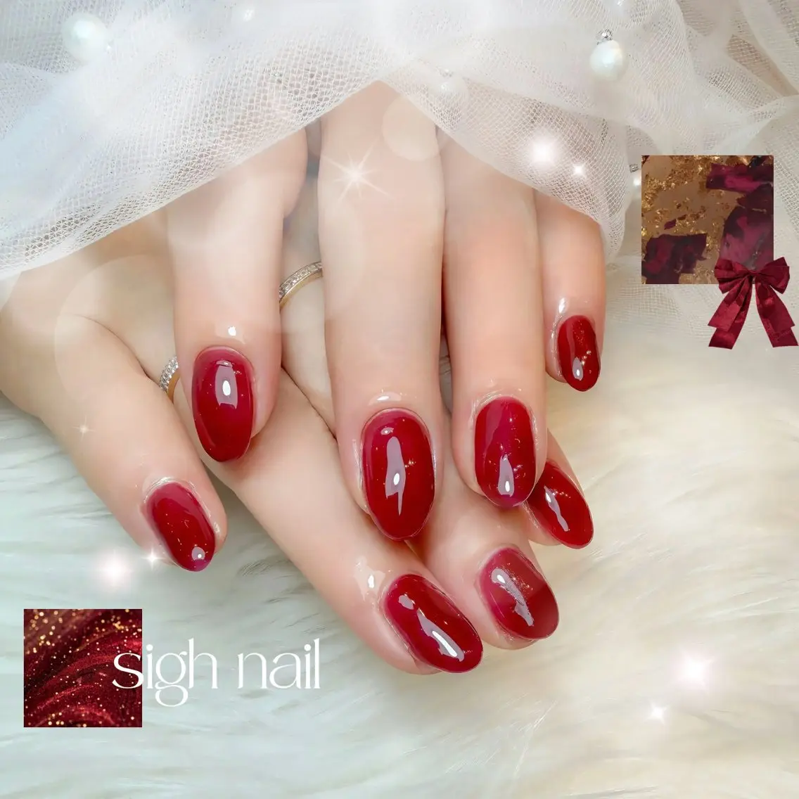 ネイル ワンカラーネイル 赤色 シンプルネイル ハンドネイル sigh nail 1級ネイリストのネイルデザイン