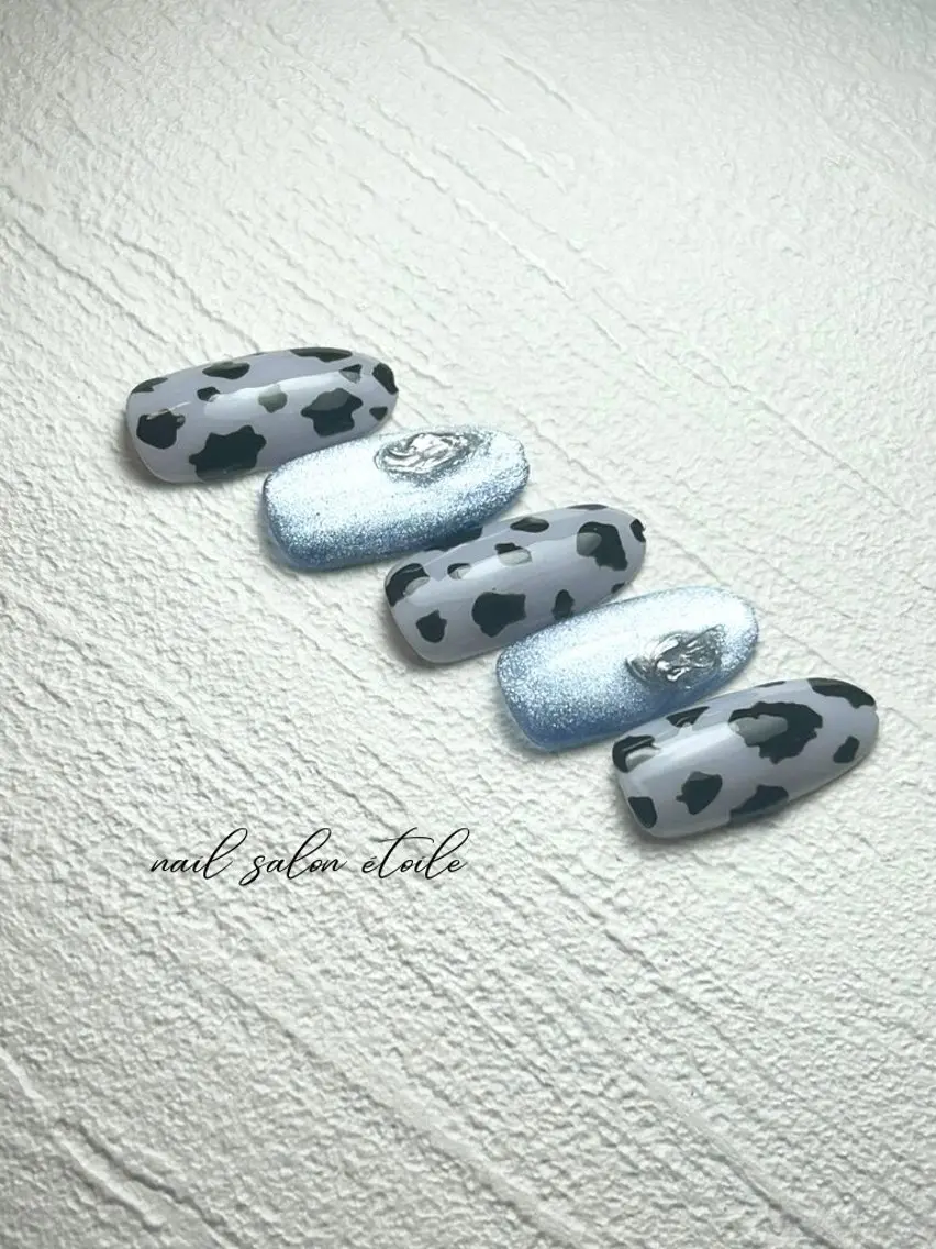 ネイル 水色 マグネットネイル シルバー ハンドネイル nail salon étoileのネイルデザイン