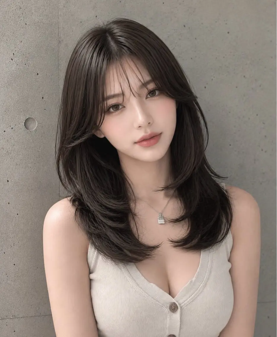 セミロング カラー ヘアアレンジ グレージュ くびれヘア 顔まわりレイヤー ハッシュカット 韓国風ヘア カット ヘアカラー トリートメント 🌫️大人韓国ヘア 🌫️naoyaのヘアスタイル