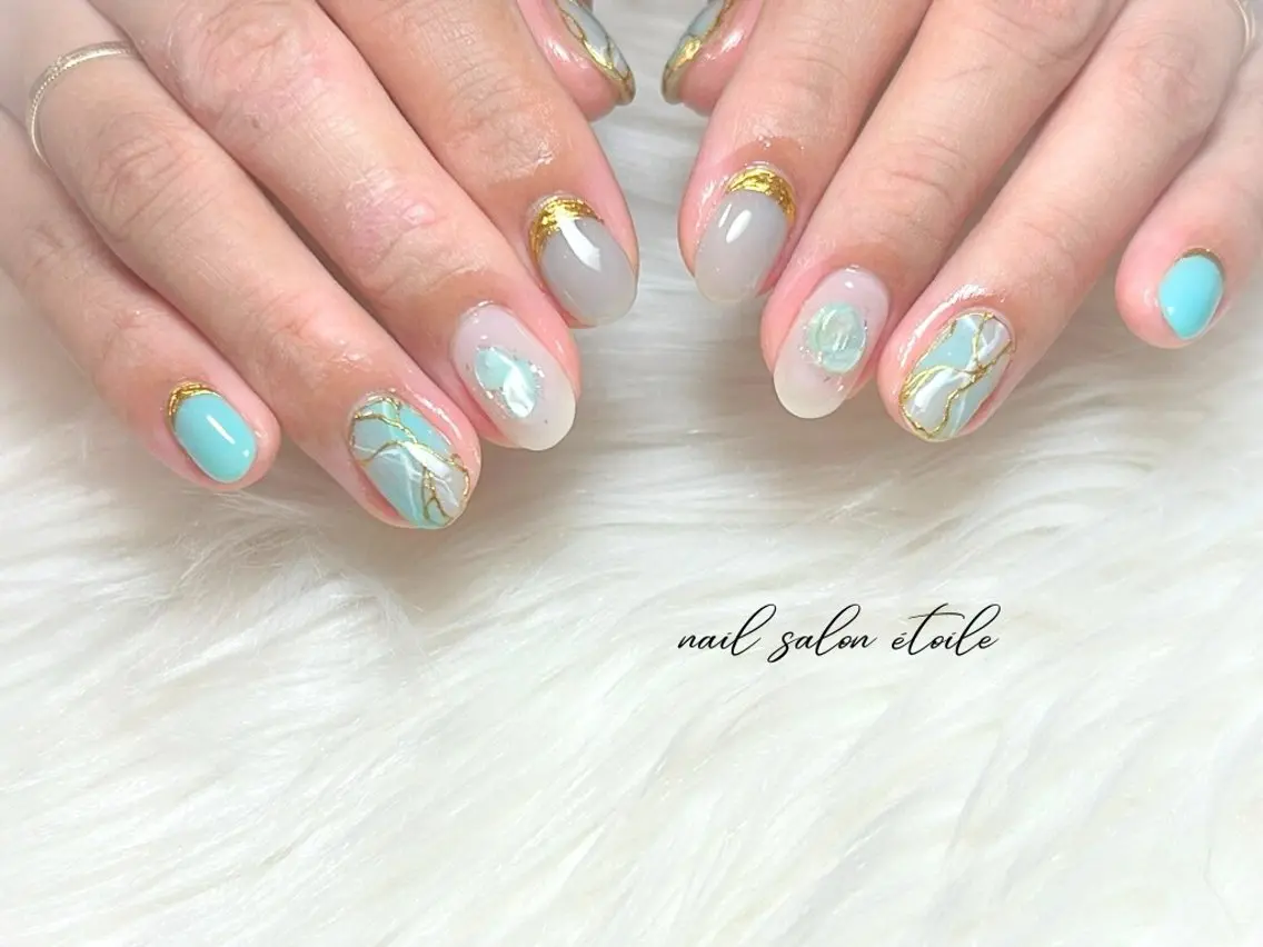 ネイル グリーン 大理石ネイル(マーブル) ハンドネイル nail salon étoileのネイルデザイン
