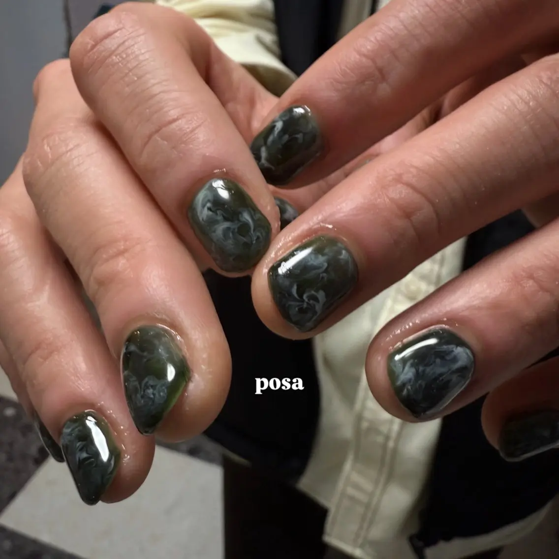 ネイル グリーン 大理石ネイル(マーブル) ニュアンスネイル シンプルネイル ハンドネイル posa nail モエミのネイルデザイン