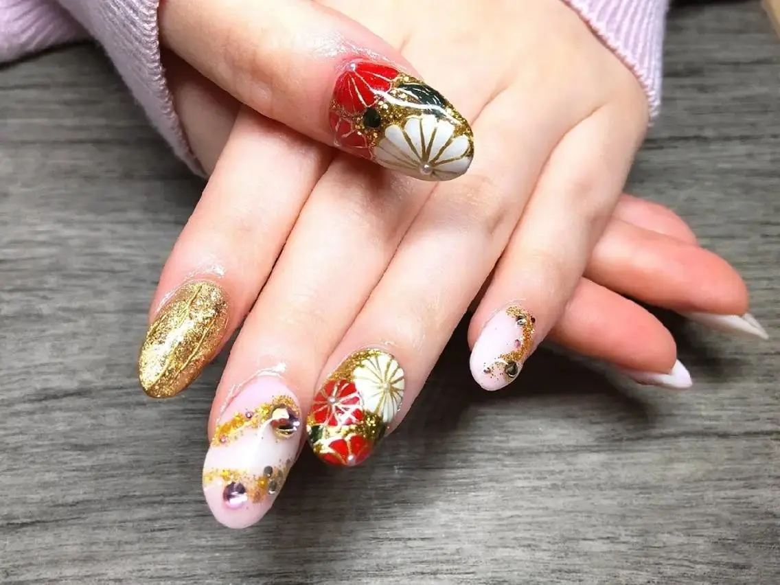 セミロング ネイル 成人式 長さ出し ジェルネイル ニュアンスネイル スカルプネイル T&A nailのネイルデザイン