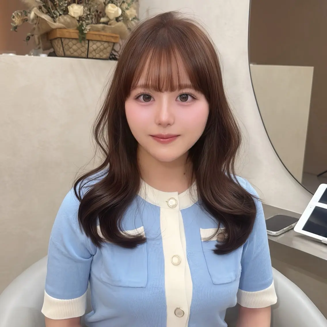 セミロング くびれヘア 顔周りカット ヨシンモリ 韓国風ヘア レイヤーカット カット ヘアカラー トリートメント 新宿/Wカラー/エ クステ/hina🎀のヘアスタイル