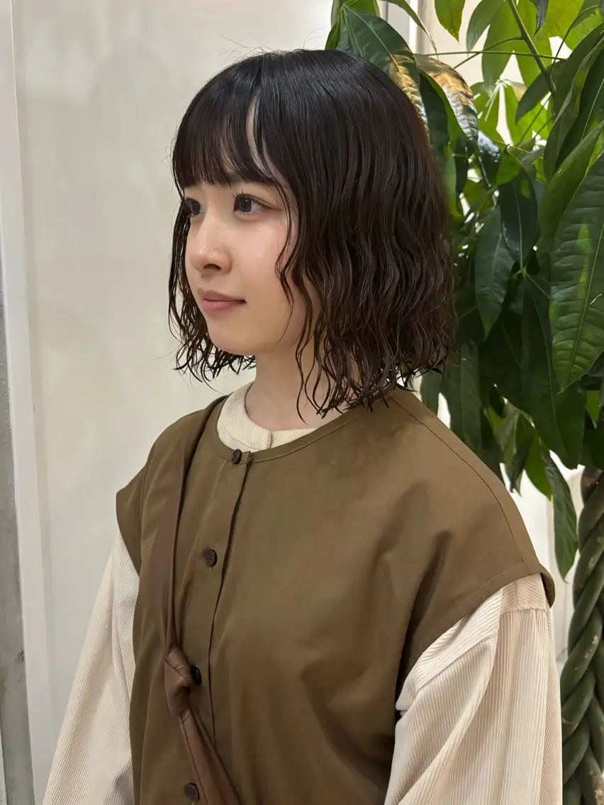 ミディアム パーマ カット パーマ 透明感カラー/髪質改 善/烏丸御池/寿々乃のヘアスタイル