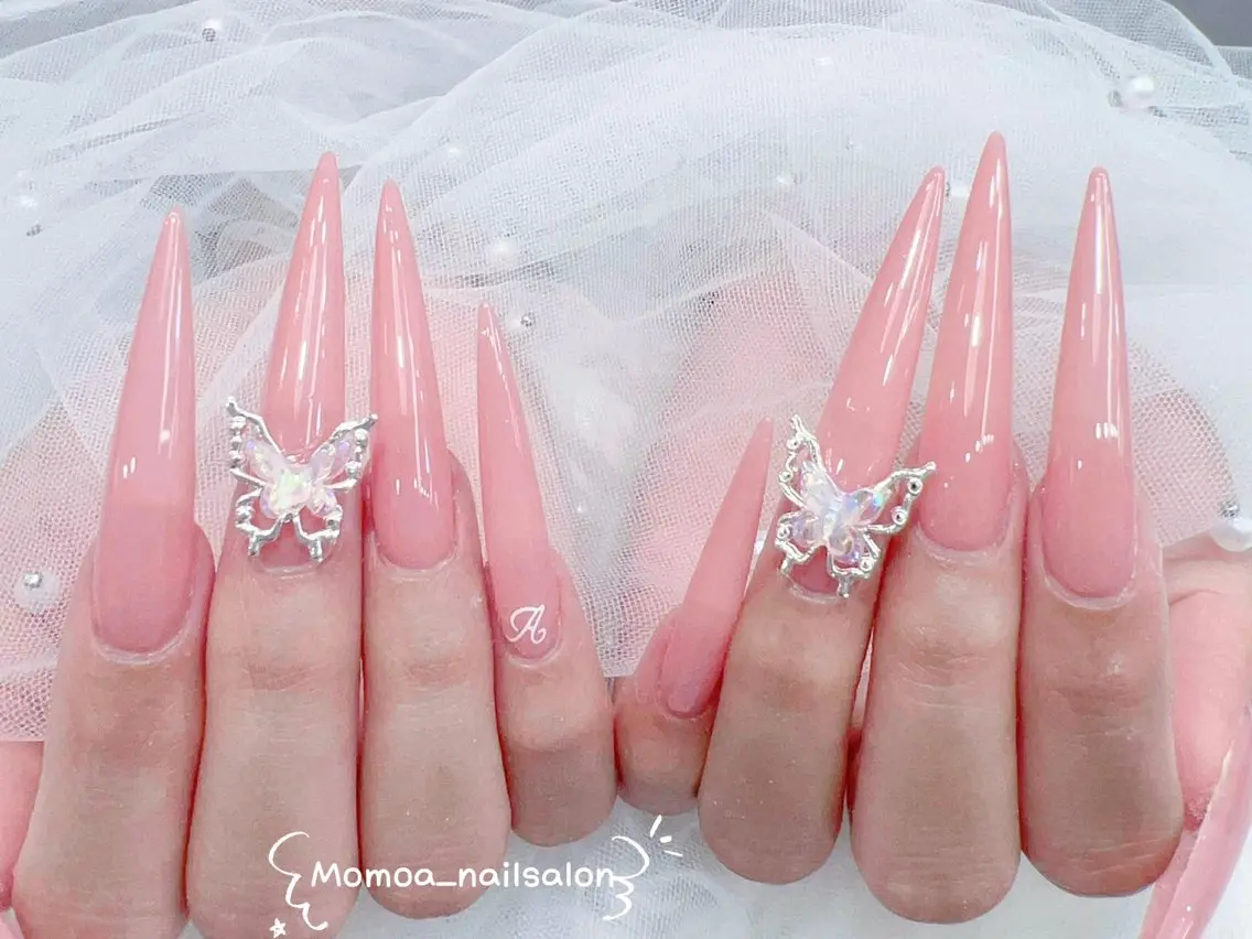 ネイル 成人式 ロングネイル マグネットネイル 大理石ネイル(マーブル) 持ち込み ハンドネイル MoMoA Nail ネイル長さ出し専門店のネイルデザイン