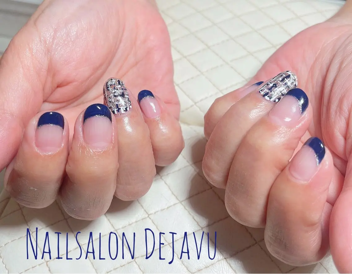 ネイル フレンチネイル ツイードネイル Nail salon Dejavu 🌿のネイルデザイン