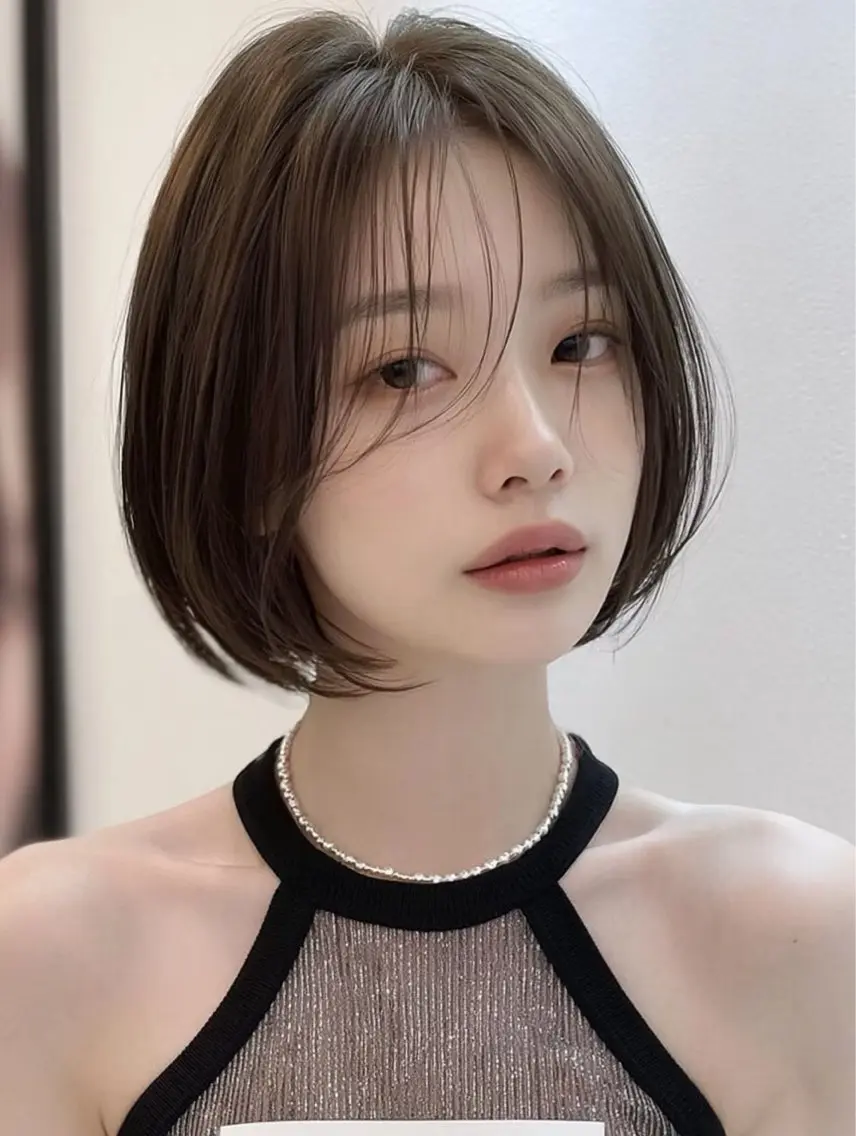 ミディアム ボブ 髪質改善 韓国風ヘア レイヤーカット 縮毛矯正 カット ヘアカラー ヘッドスパ 髪質改善/顔まわり minami🍀✩.のヘアスタイル