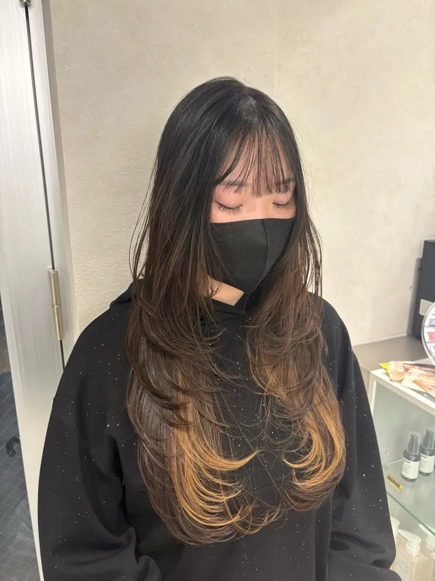 ロング ハッシュカット ハイレイヤー 韓国風ヘア レイヤーカット カット Yuta✂︎ 韓国レイヤー🪽のヘアスタイル