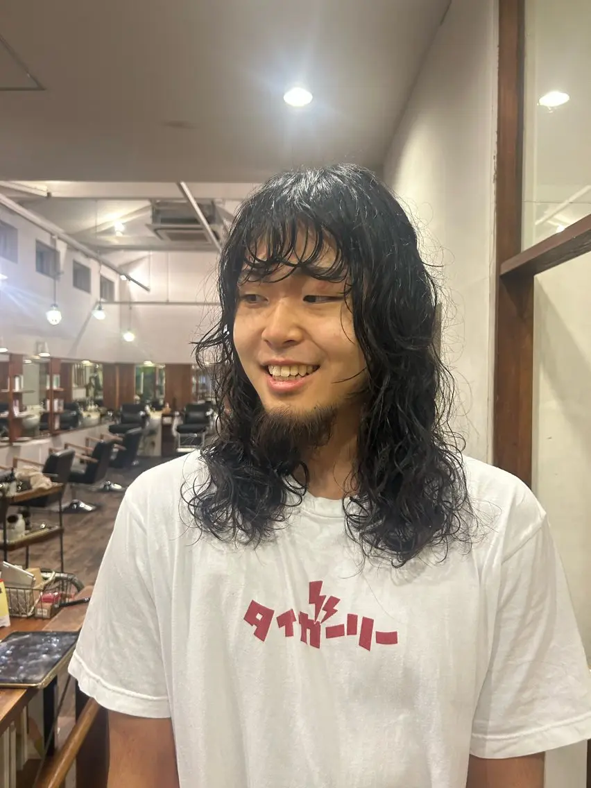 セミロング パーマ メンズ メンズパーマ セミロングパーマ MOK大阪梅田店 三ツ國 裕貴のヘアスタイル