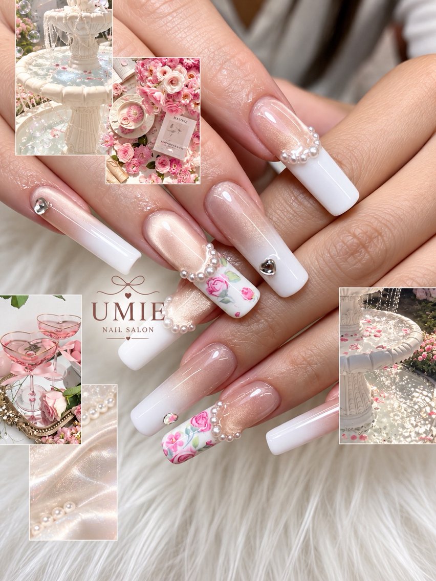 ネイル フットネイル フレンチネイル グラデーション キラキラネイル 韓国ネイル ハンドネイル UMIE NAIL SALONのネイルデザイン
