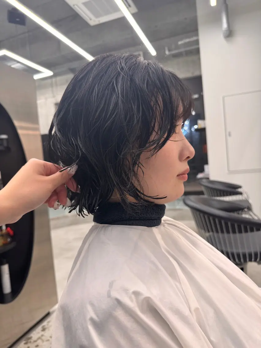 ミディアム パーマ ミディアムパーマ ボブ カット パーマ saki｜透明カラー ドライパーマ.パーマのヘアスタイル