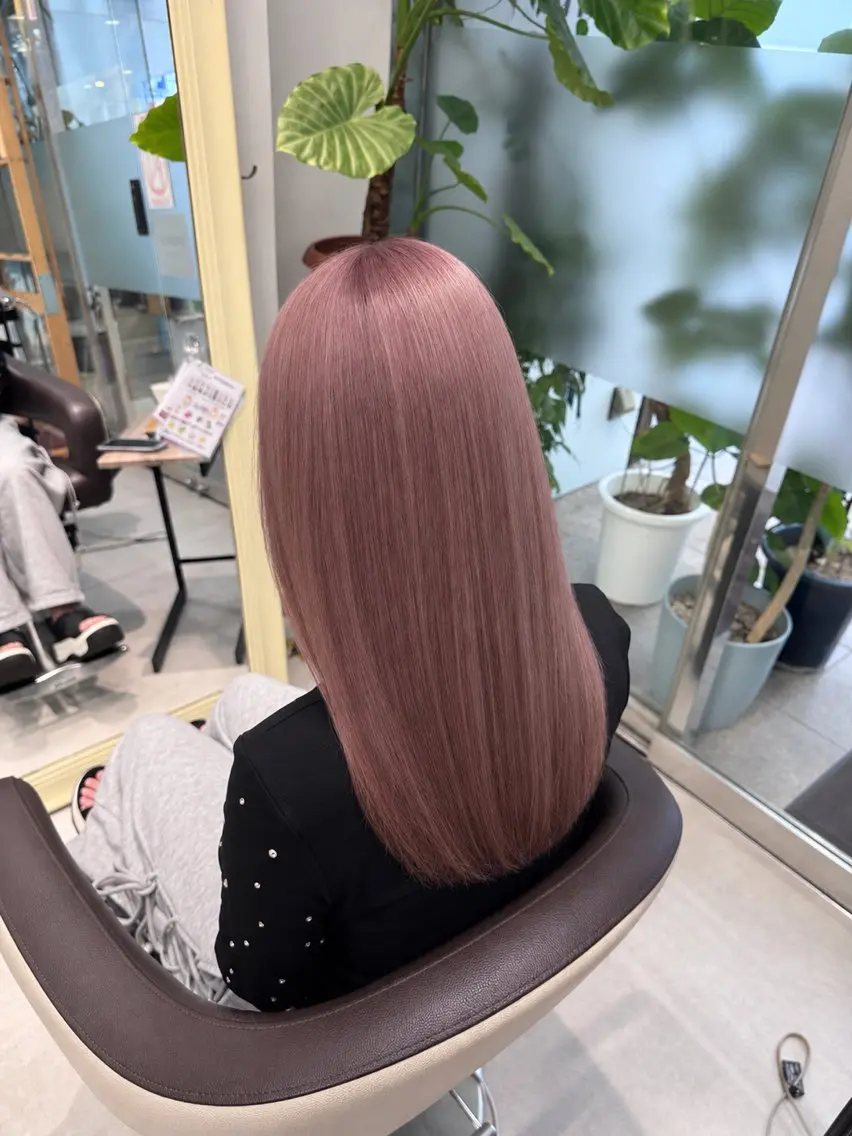 ミディアム ヘアカラー 【髪質改善ストレート /艶カラーあみのヘアスタイル
