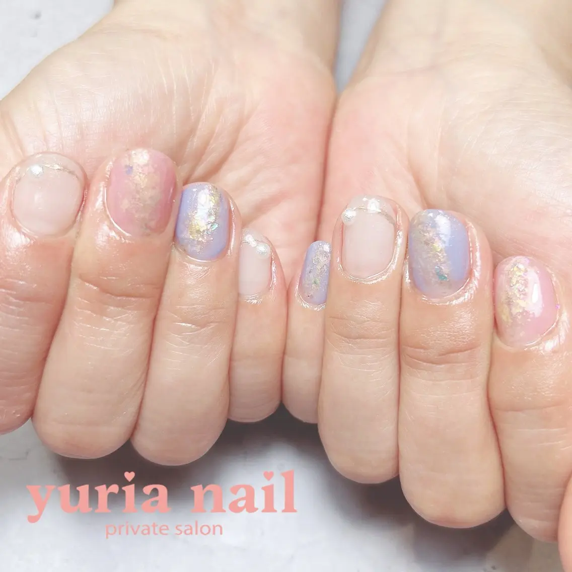 ネイル アートネイル ジェルネイル ニュアンスネイル ピンク パープル ハンドネイル 小林 ゆりあのネイルデザイン