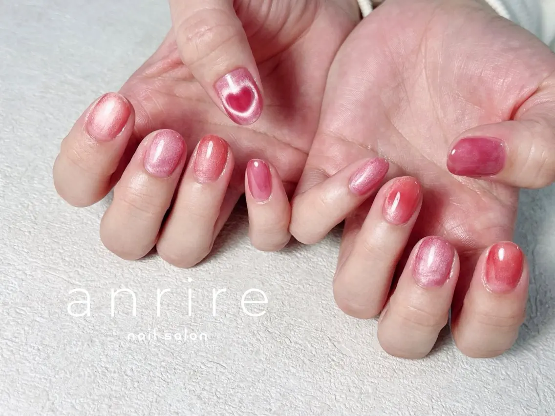 ネイル アートネイル ジェルネイル ハート マグネットネイル おそろいネイル nailsalon anrireのネイルデザイン