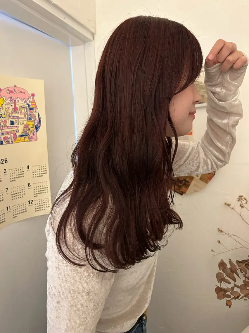 ロング カラー ブリーチ ブラウンカラー ダブルカラー ブリーチなしカラー ピンクカラー カット ヘアカラー maho/垢抜け パーマカラーのヘアスタイル