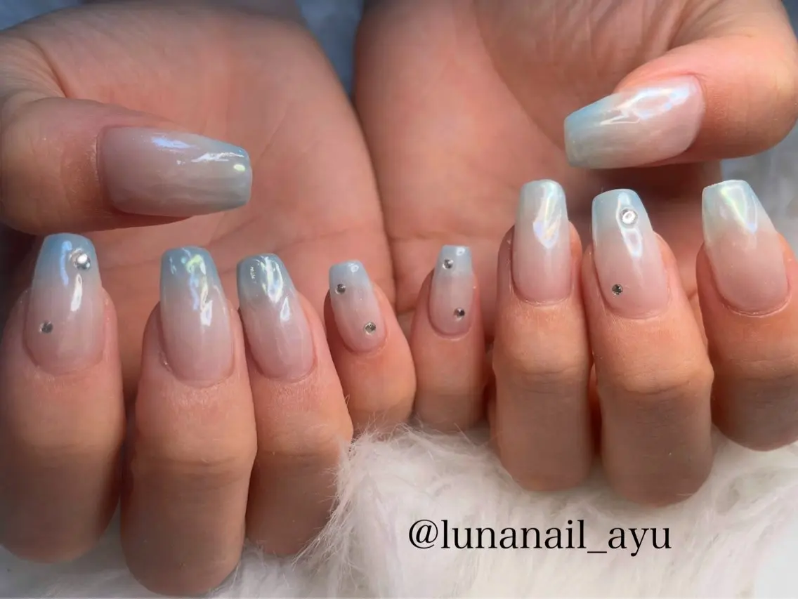 ネイル クリアネイル ミラーネイル 夏ネイル ハンドネイル LUNA NAIL ayuのネイルデザイン