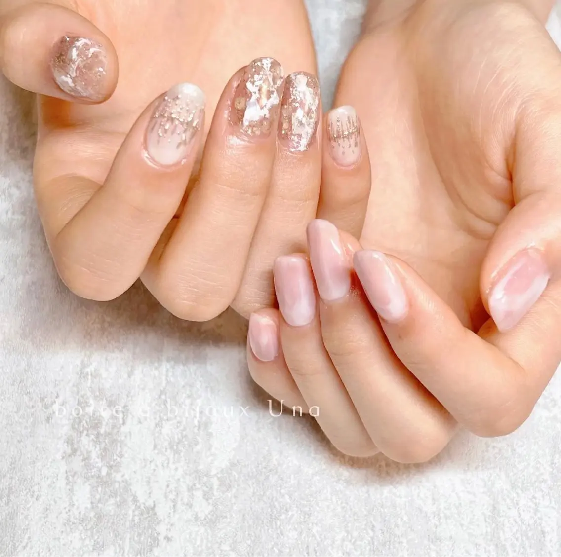 ネイル アートネイル ラメ(グリッター) 大理石ネイル(マーブル) ミラーネイル ニュアンスネイル ハンドネイル boite a bijoux Unaのネイルデザイン
