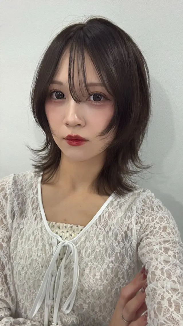 ミディアム ハッシュカット カット ヘアカラー 岡崎/レイヤーカット ／縮毛矯正/美髪のヘアスタイル
