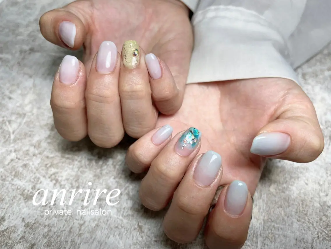 ネイル アートネイル ブルー ジェルネイル キラキラネイル ラメ(グリッター) nailsalon anrireのネイルデザイン