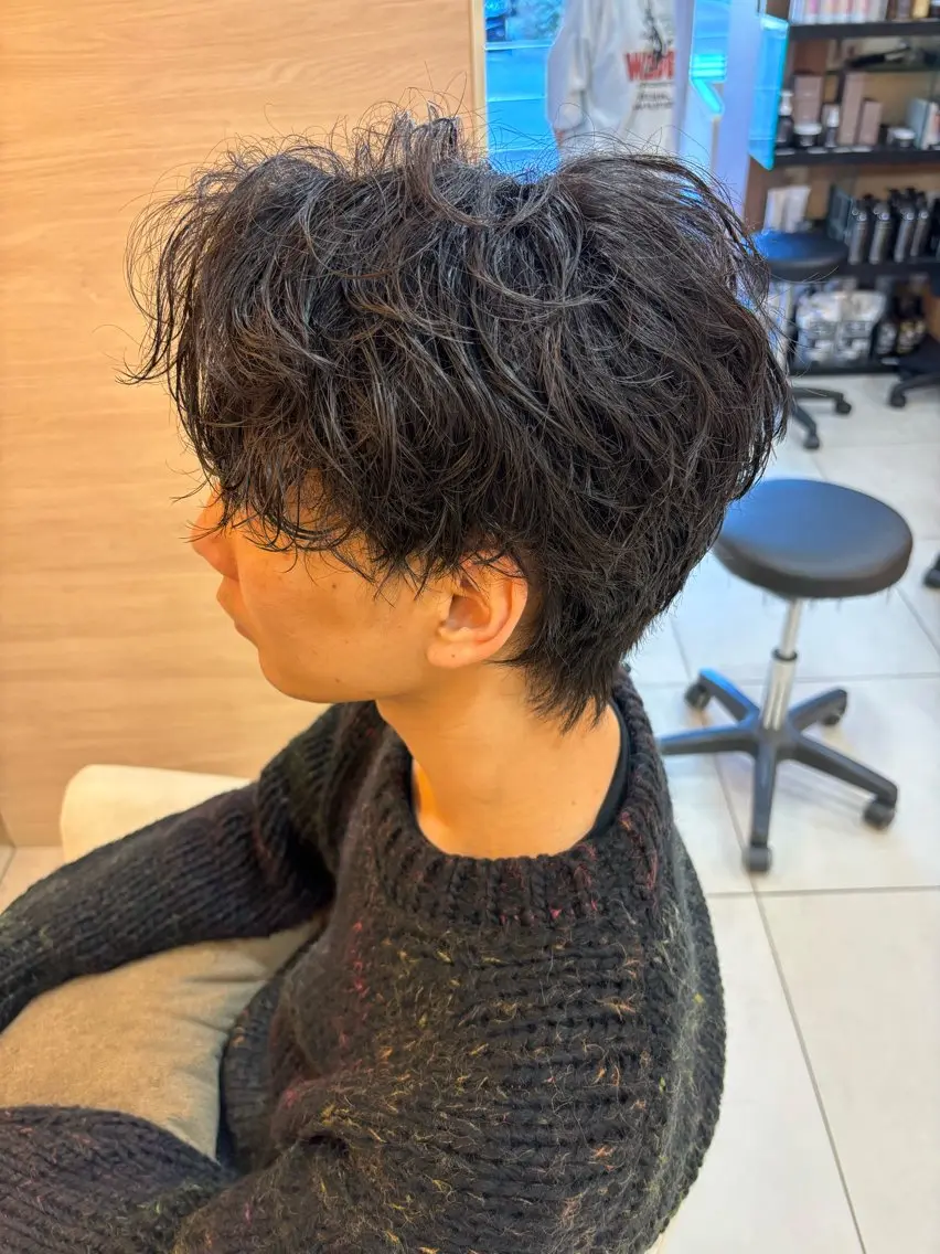 ショート カラー パーマ ヘアアレンジ メンズ キッズ センターパート 波巻きパーマ 🫧Selene SHOGO🫧のヘアスタイル