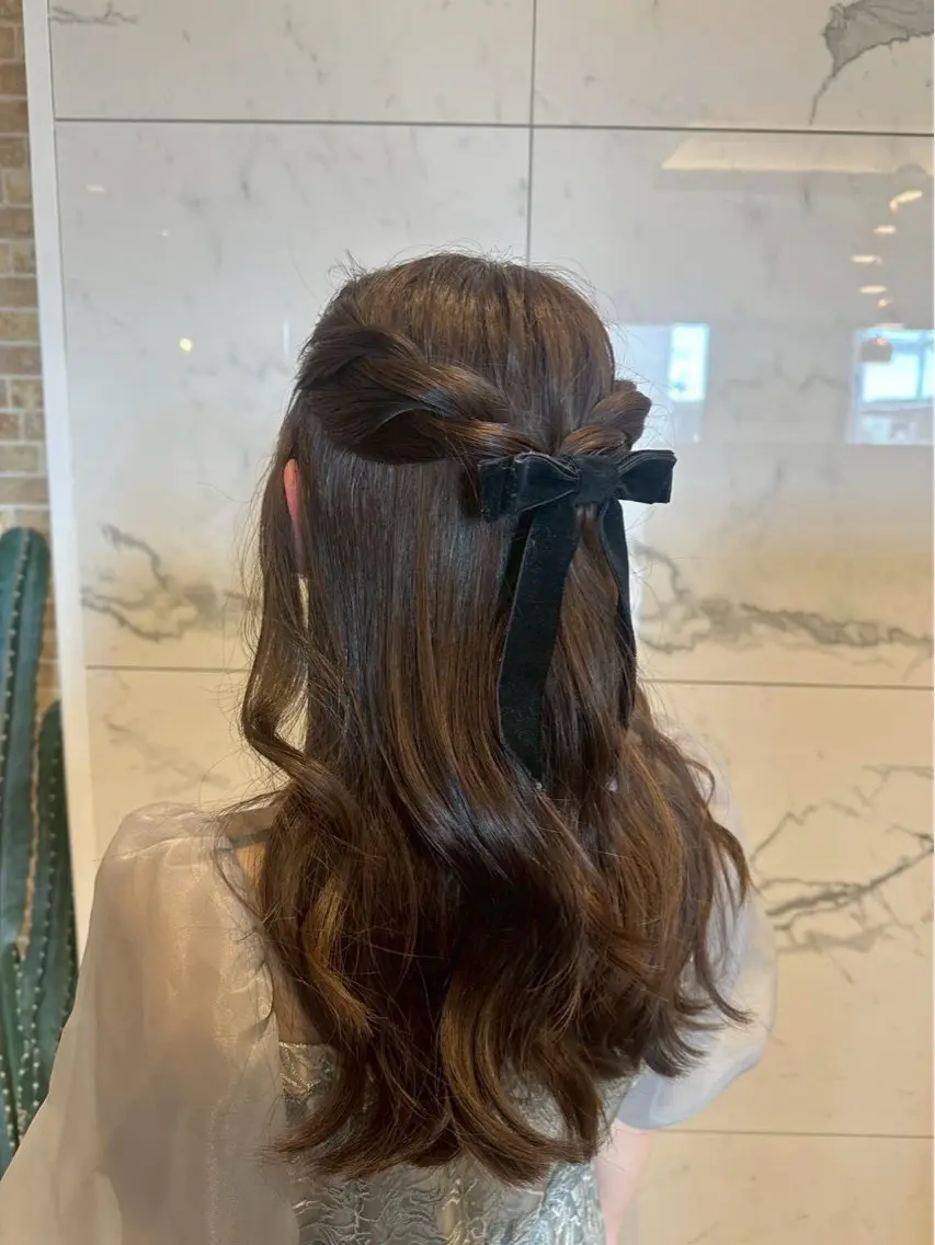 ロング ヘアアレンジ ハーフアップ 結婚式・ブライダル ヘアセット 北折 蒼由海のヘアスタイル