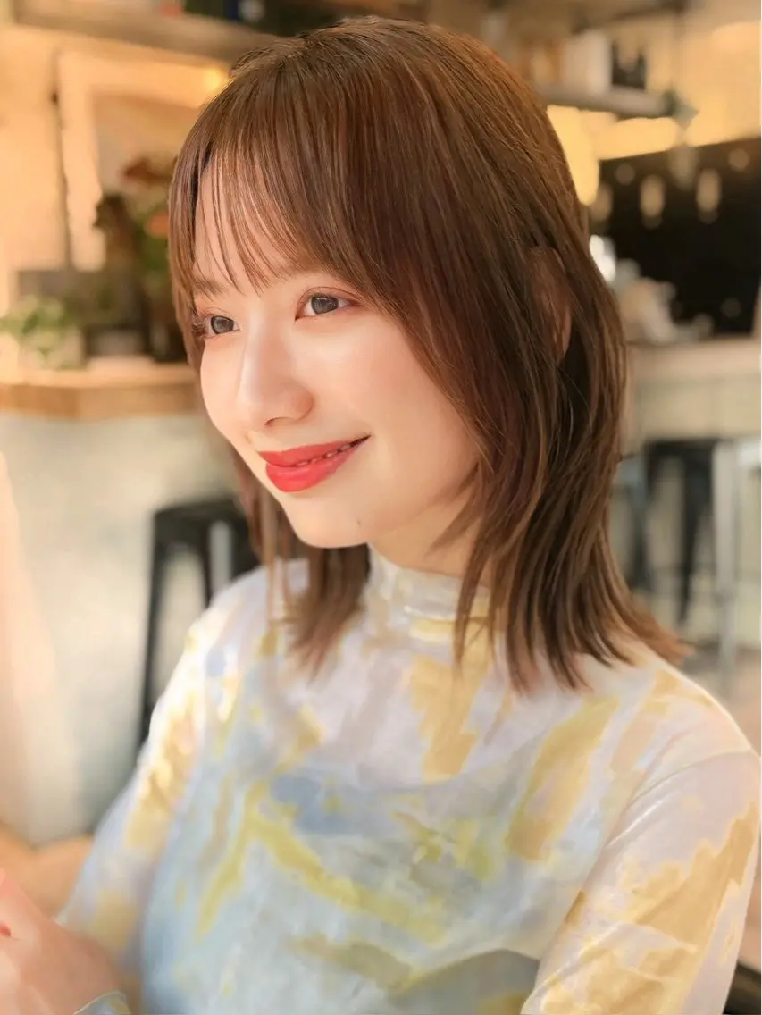 ミディアム カット 縮毛矯正/小顔前髪 ボブ　秋本凌汰のヘアスタイル