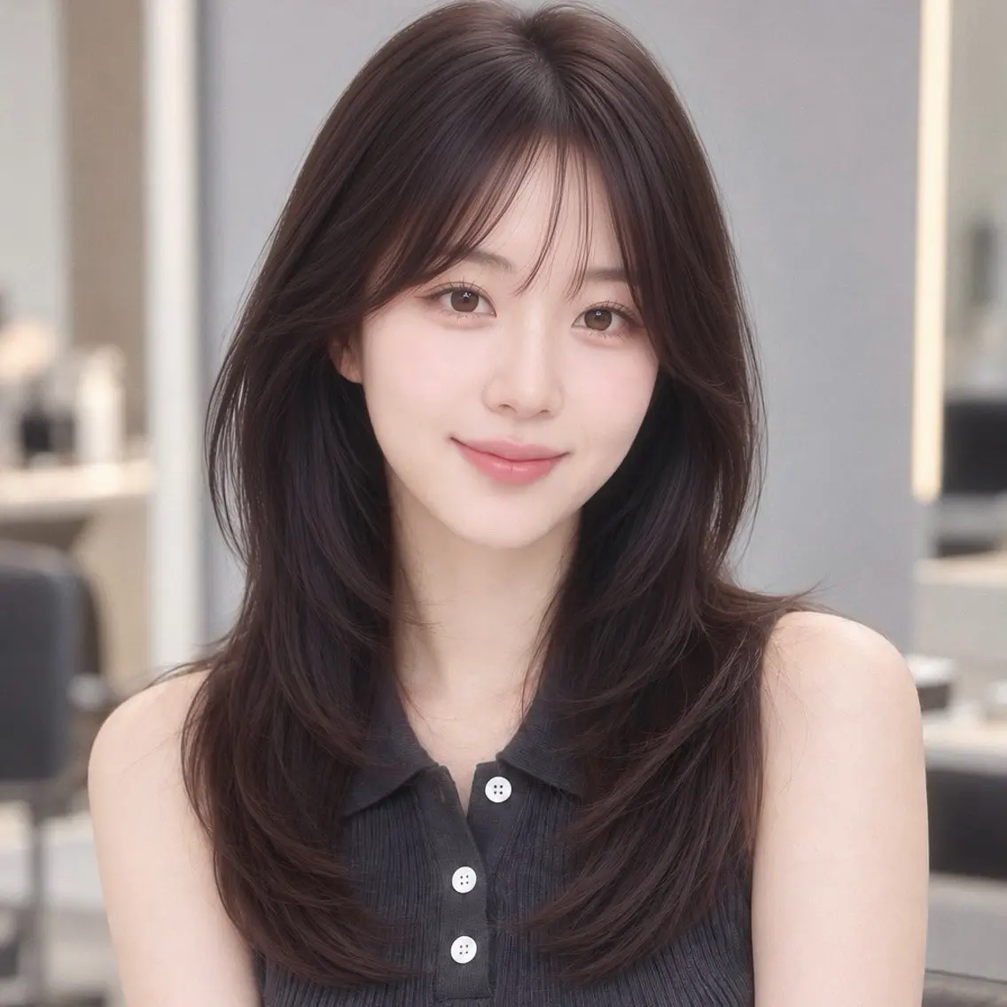 ロング くびれヘア 顔周りカット ハッシュカット 髪質改善 韓国風ヘア カット ヘアカラー トリートメント 渋谷/髪質改善🫧 韓国/レイヤー/会田のヘアスタイル