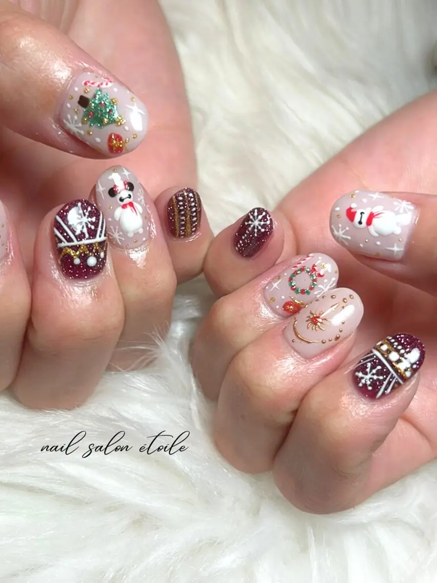 ネイル 冬ネイル クリスマス ハンドネイル nail salon étoileのネイルデザイン