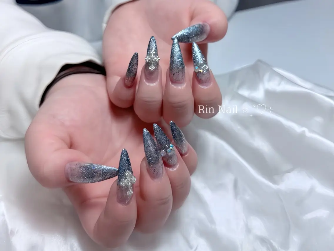 ネイル アートネイル チークネイル ジェルネイル ロングネイル マグネットネイル ハンドネイル Rin Nail 新大久保店のネイルデザイン