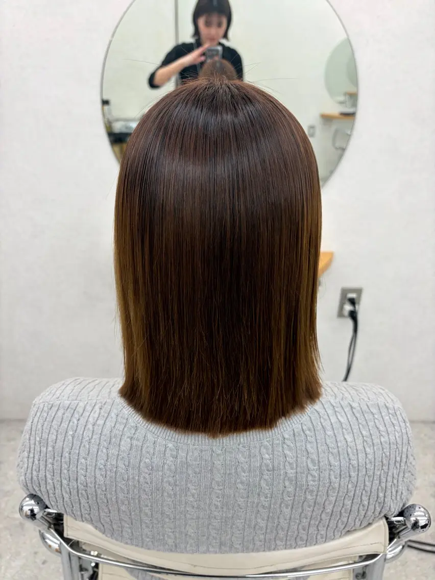 ミディアム 縮毛矯正 まろやかベージュ🤎 艶カラー🔔リンのヘアスタイル