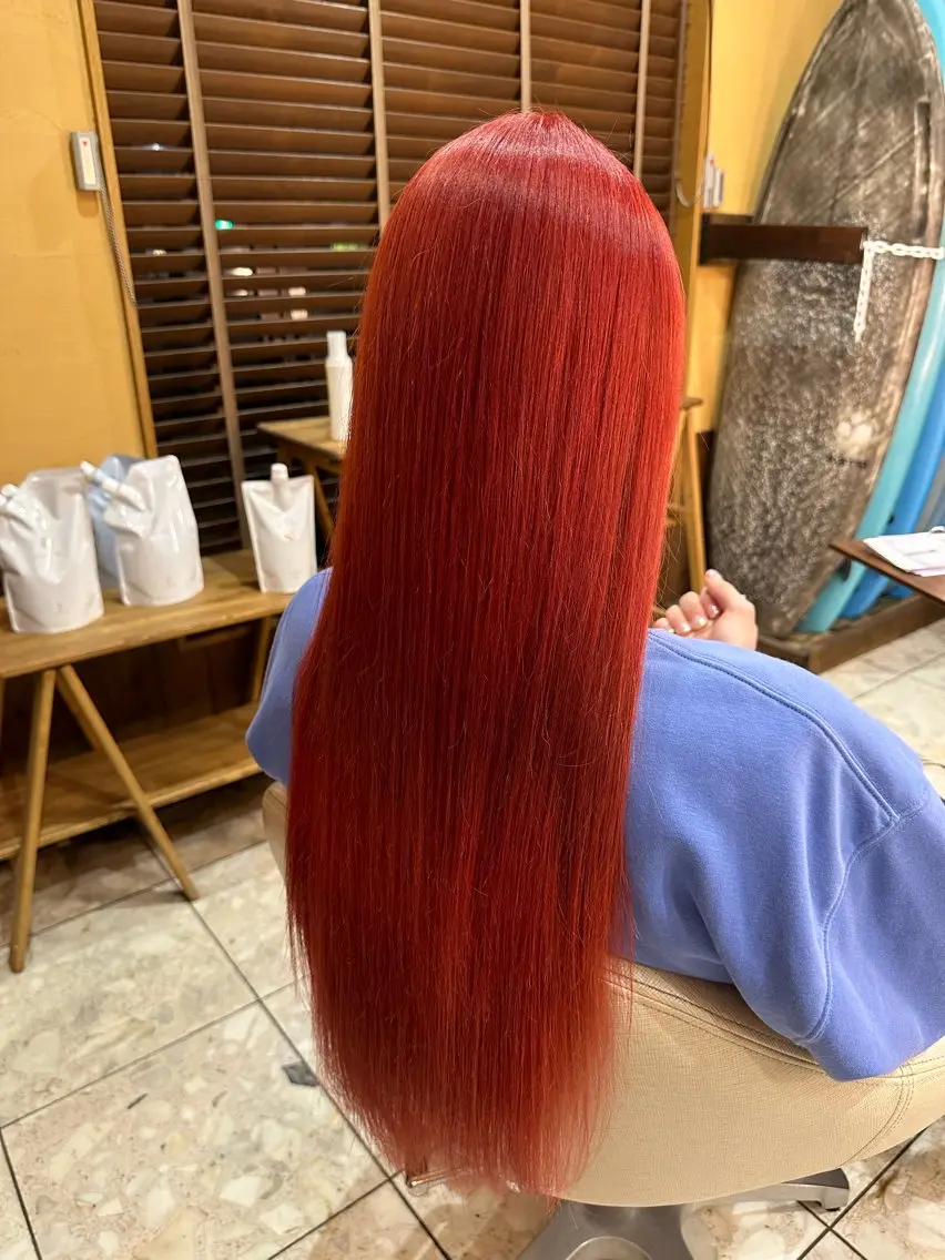 ロング カラー ブリーチ レッドカラー ヘアカラー 鎌田 一徳のヘアスタイル
