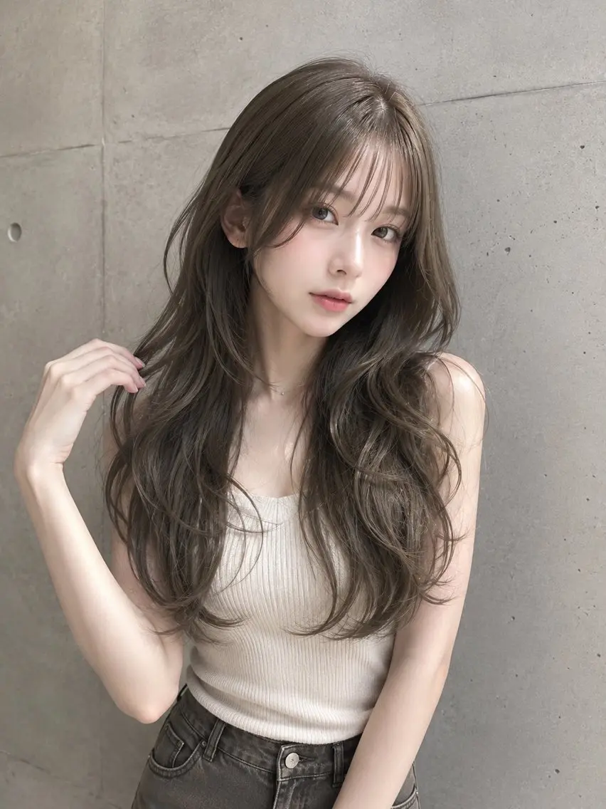 ロング カラー 透明感カラー オレンジ ヘアカラー 🫧透明感　オリーブ 特化るきのヘアスタイル