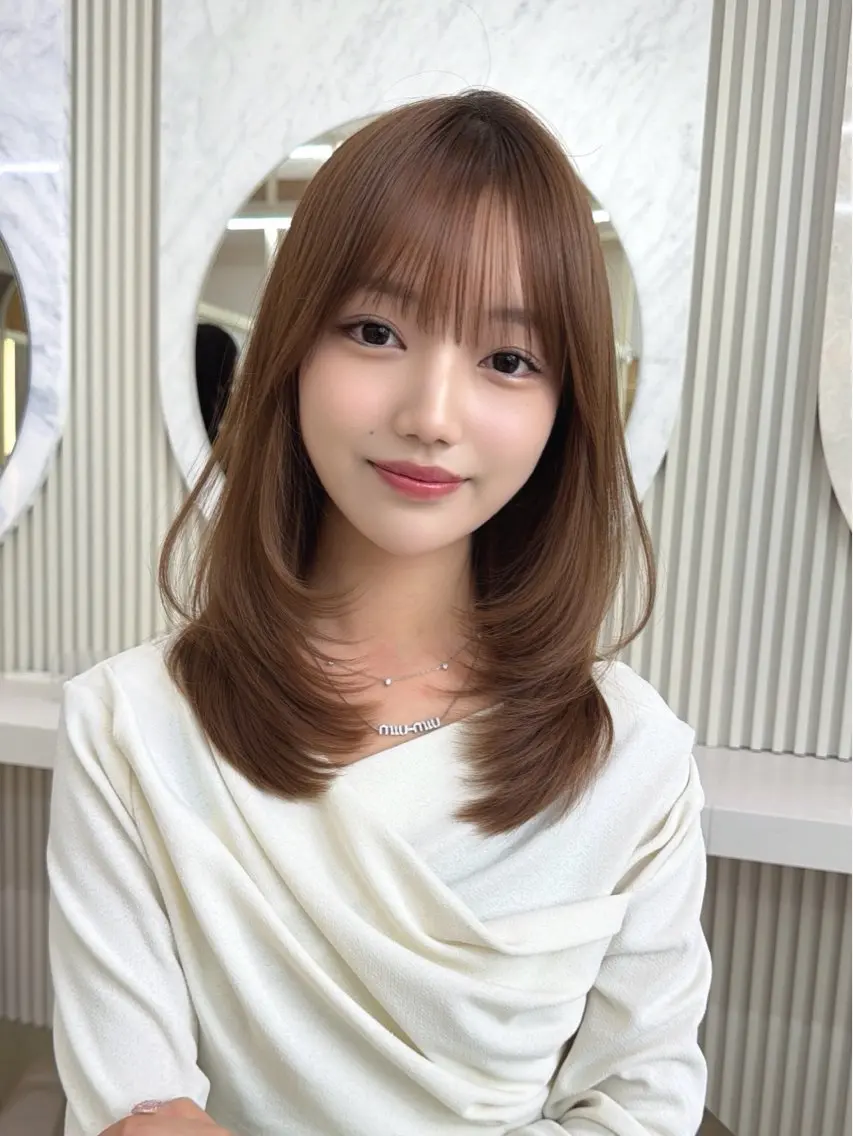 セミロング カット ヘアカラー トリートメント 顔周り/レイヤー/ 前髪/TAKUのヘアスタイル