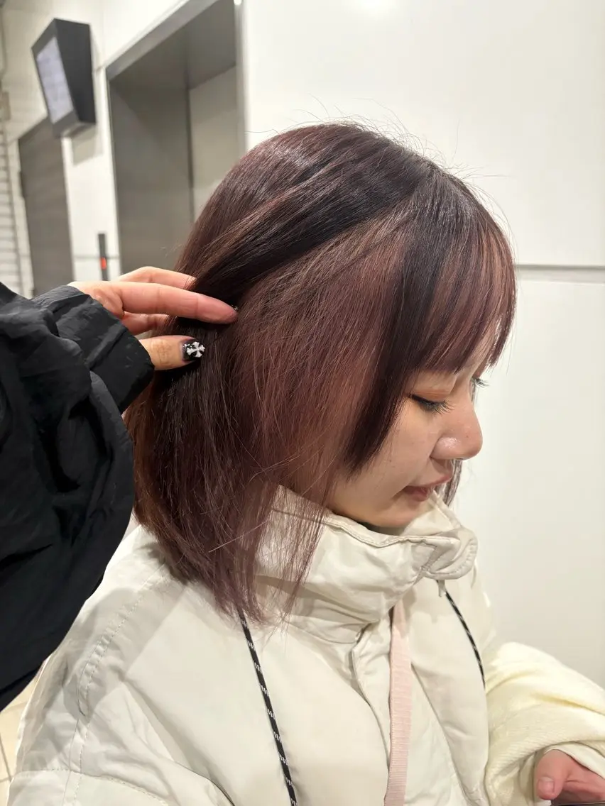 ミディアム カラー ピンクカラー レッドカラー ヘアカラー トリートメント NIKO/名古屋/ 髪質改善/艶髪のヘアスタイル