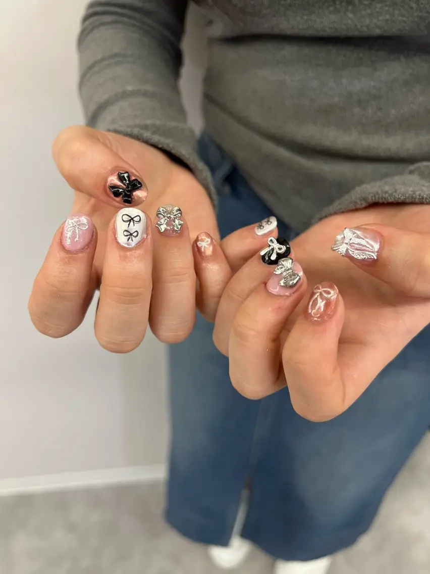 ネイル ジェルネイル 韓国ネイル ニュアンスネイル パラジェル リボン ハンドネイル ハンドケア Bana_ Nailのネイルデザイン