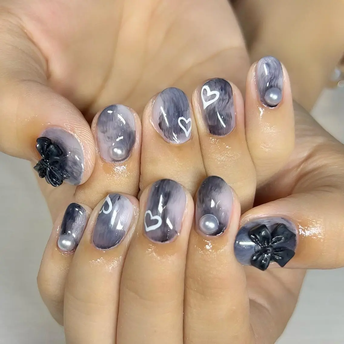 ネイル ハート リボン ハンドネイル 【Yappy🌈】 💖P-tanaのネイルデザイン