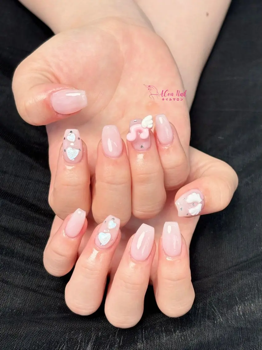 ネイル 桜ネイル 長さ出し フラワーネイル フレンチネイル ジェルネイル ハンドネイル ACon NailSalonのネイルデザイン