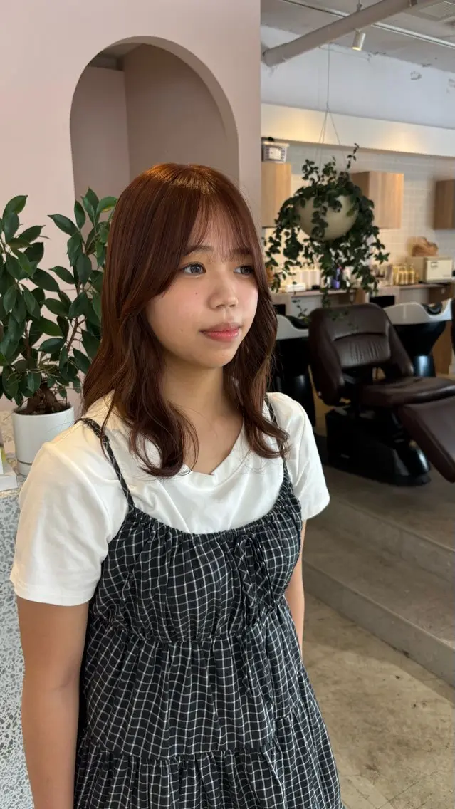 ミディアム カラー ブラウンカラー オレンジ 吉丸 涼花のヘアスタイル