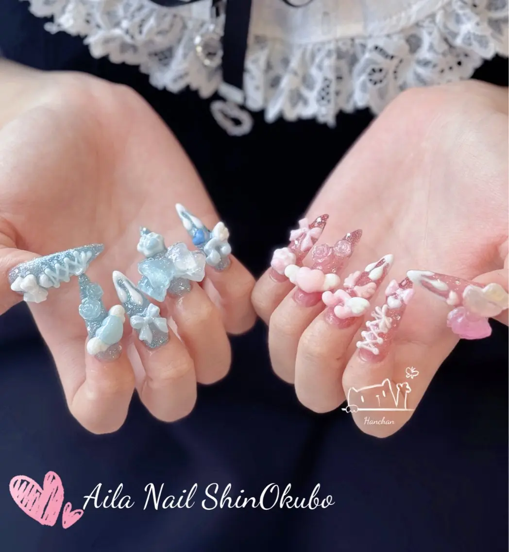 セミロング 韓国風ヘア ハンドネイル Aila Nail ShinOkuboのネイルデザイン