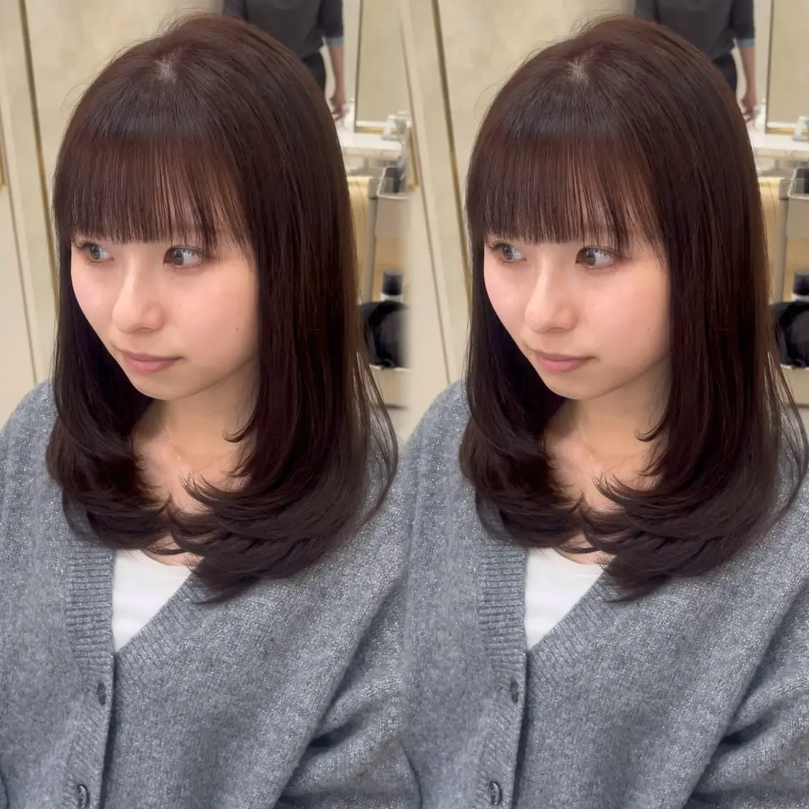 ミディアム カット ヘアカラー トリートメント nao🎀zina 透明感/艶髪のヘアスタイル