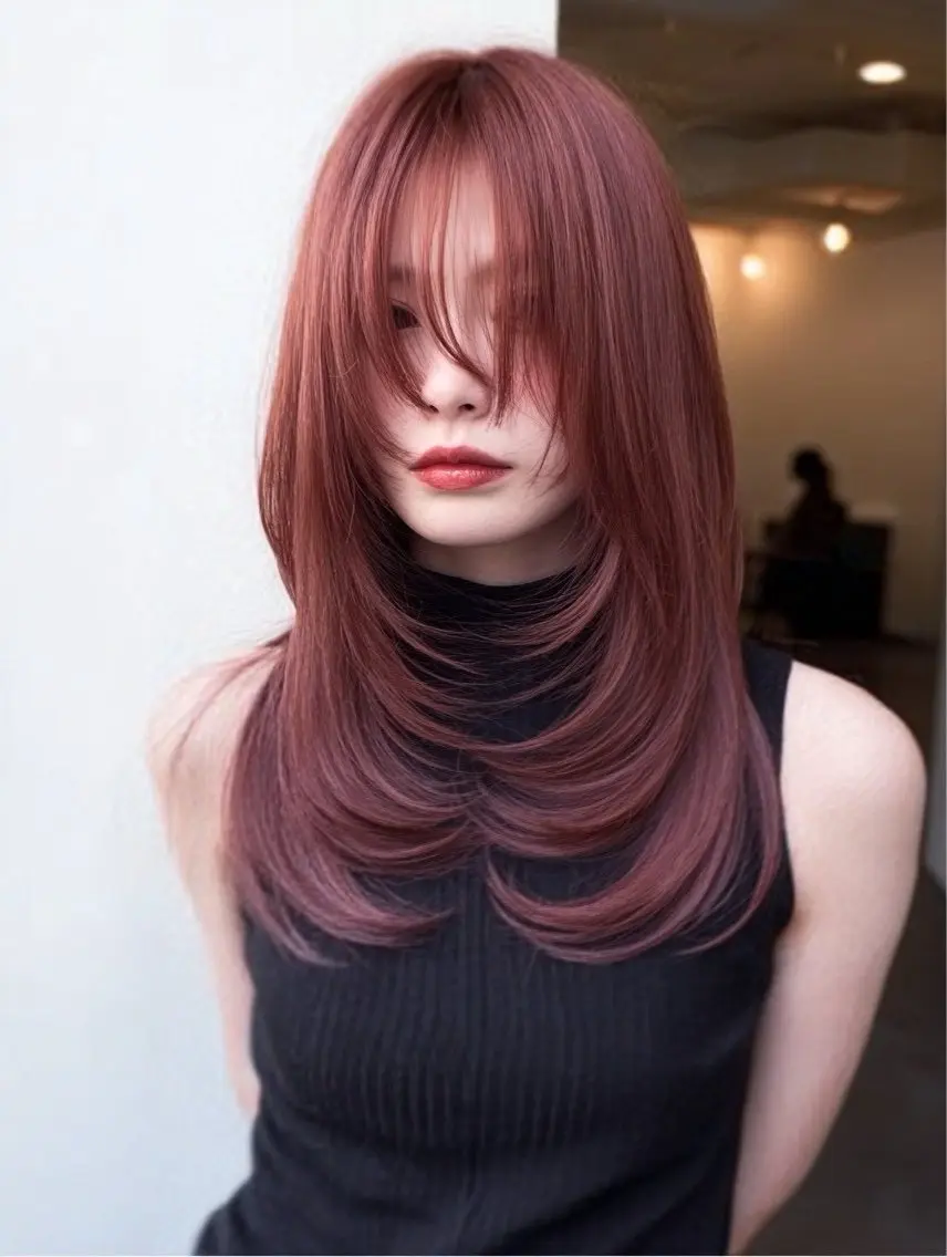 ロング カラー ヘアカラー 🍒モテ暖色カラー × うる艶✧ ゆなのヘアスタイル
