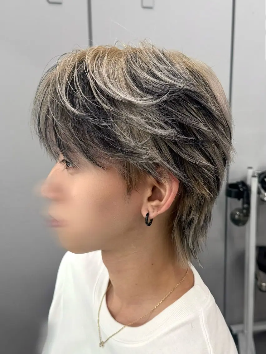 カラー メンズ メンズブリーチ センターパート ダウンパーマ カルマパーマ メンズ韓国風 ヘアカラー トリートメント Ayuki /福岡/メンズカットのヘアスタイル