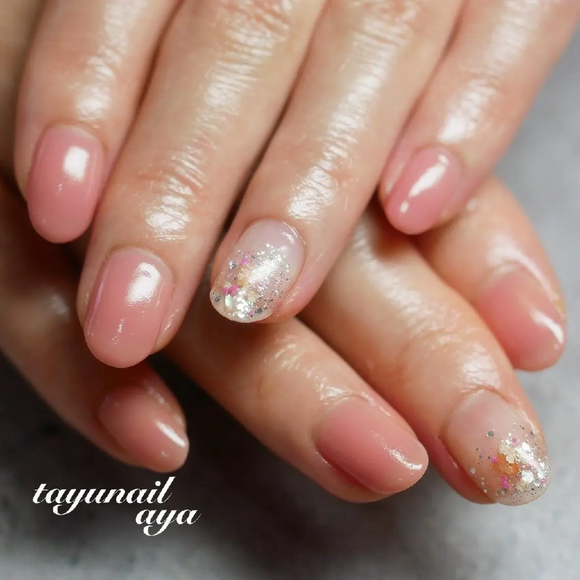 ネイル アートネイル ブルー フラワーネイル ジェルネイル ラメ(グリッター) ネイルサロン 【たゆnail】のネイルデザイン