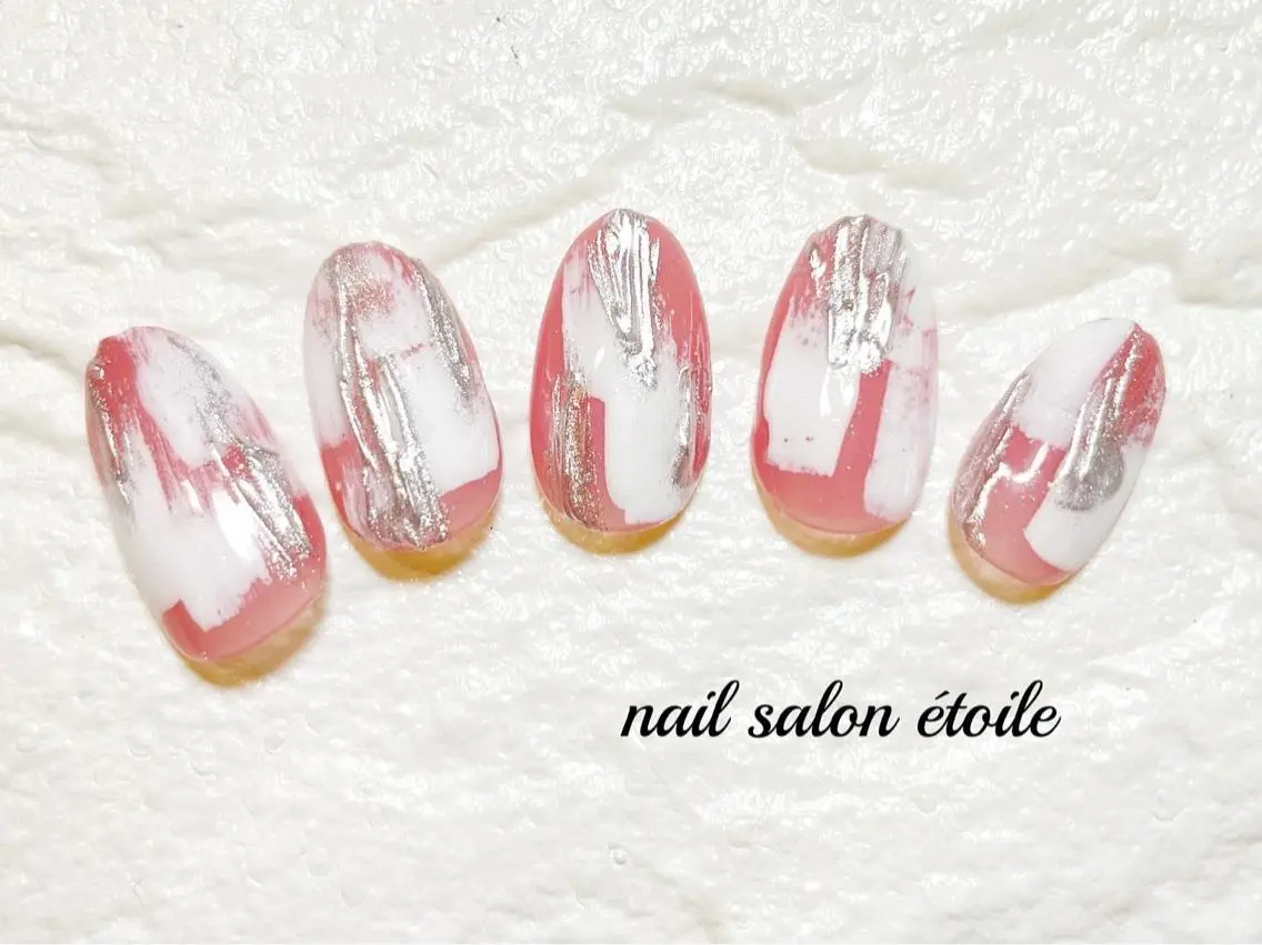 ネイル ジェルネイル ミラーネイル ニュアンスネイル ピンク シルバー ハンドネイル nail salon étoileのネイルデザイン