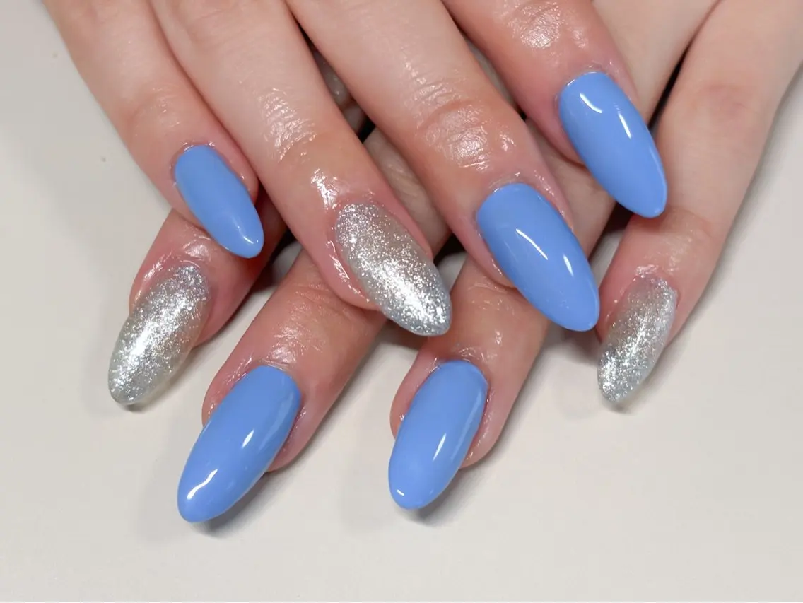 ネイル ブルー ジェルネイル ラメ(グリッター) マグネットネイル ネイルチップ ハンドネイル nail salon Ecloreのネイルデザイン