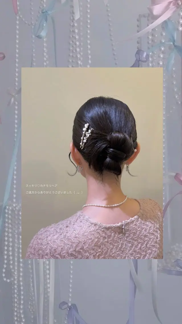 ミディアム ヘアアレンジ 韓国風ヘア ボウ🪞ヘアセット /メイク/マツパのマツエク・マツパデザイン