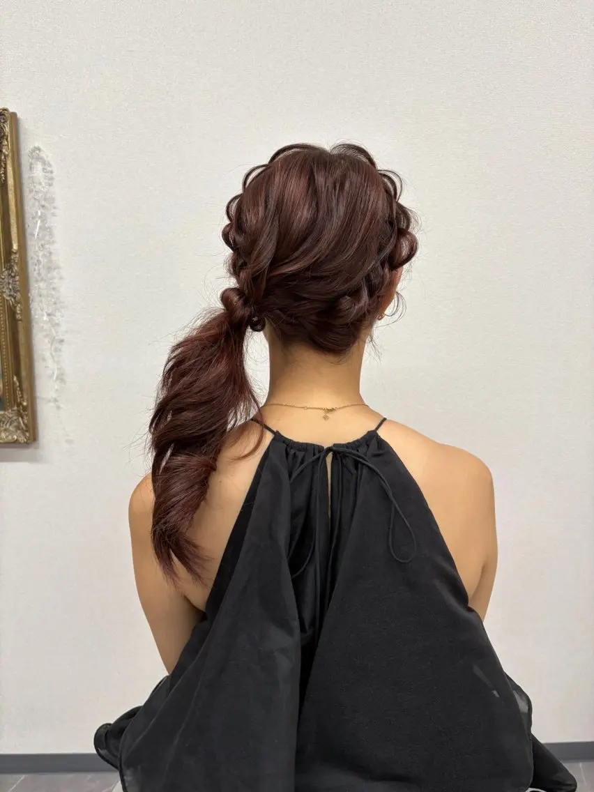 【編み込みサイドポニーヘアセット✨️】編み込みニンニンヘア🥰お呼ばれ、パーティー、推し活、浴衣の写真